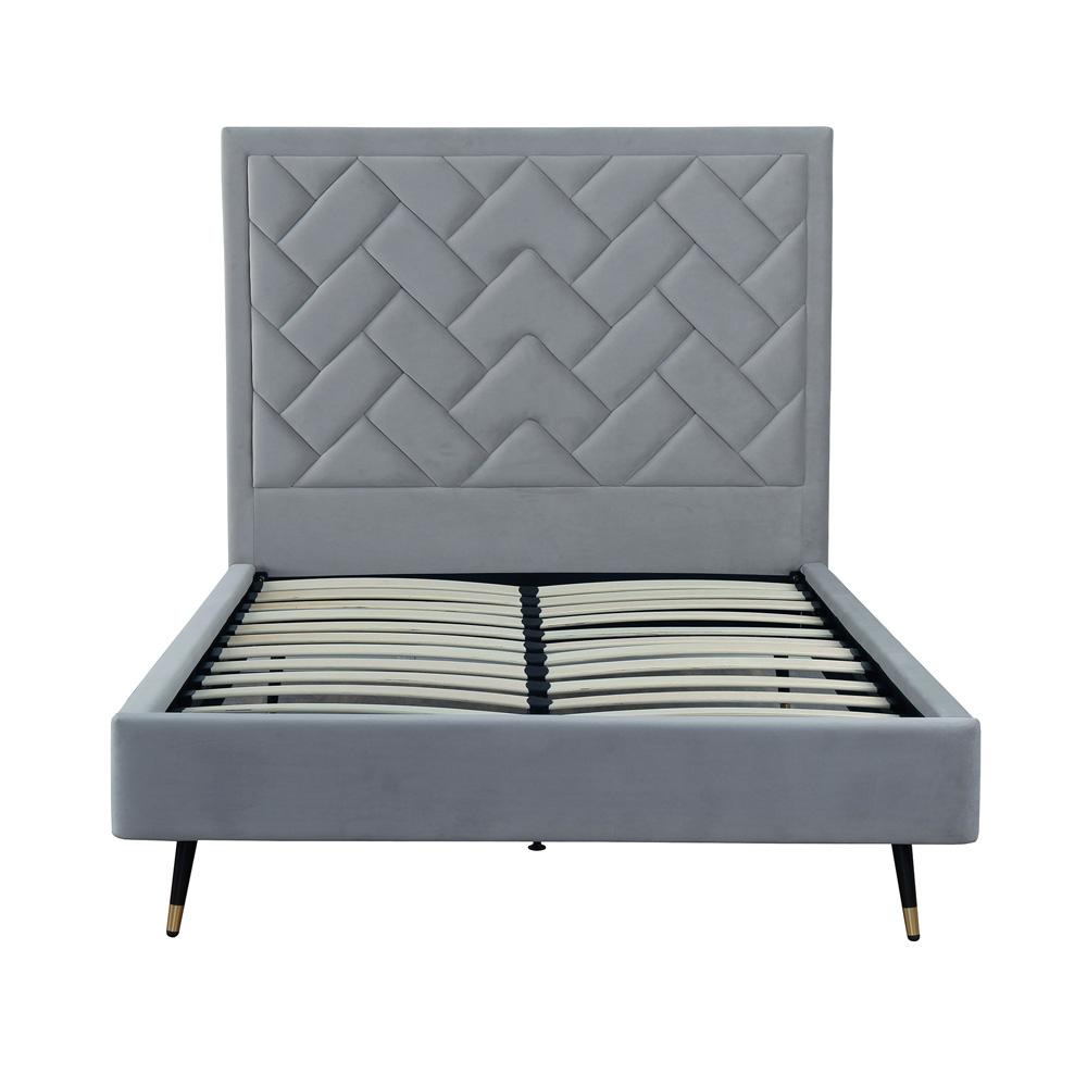 Manhattan Comfort - Crosby Velvet Full- Size Bed with Metal Legs in Grey - BD009-FL-GY veiw 3