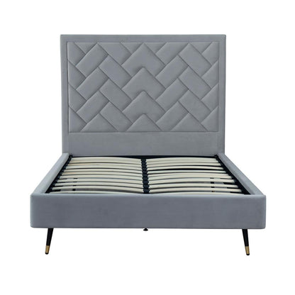 Manhattan Comfort - Crosby Velvet Full- Size Bed with Metal Legs in Grey - BD009-FL-GY veiw 3