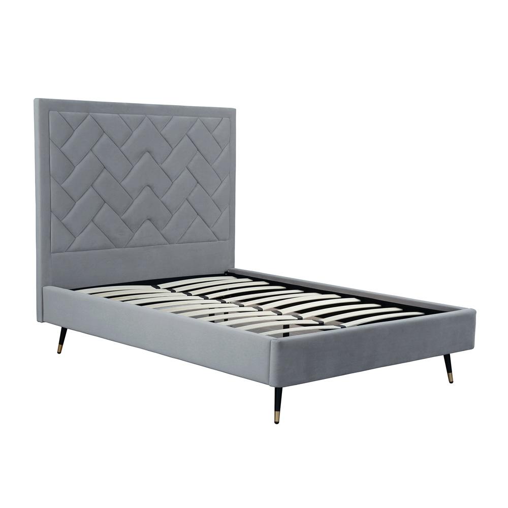 Manhattan Comfort - Crosby Velvet Full- Size Bed with Metal Legs in Grey - BD009-FL-GY veiw 4