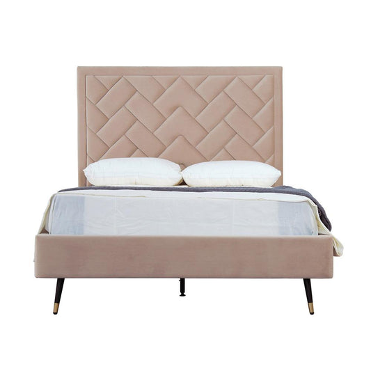 Manhattan Comfort - Crosby Velvet Full- Size Bed with Metal Legs in Nude - BD009-FL-ND veiw 1