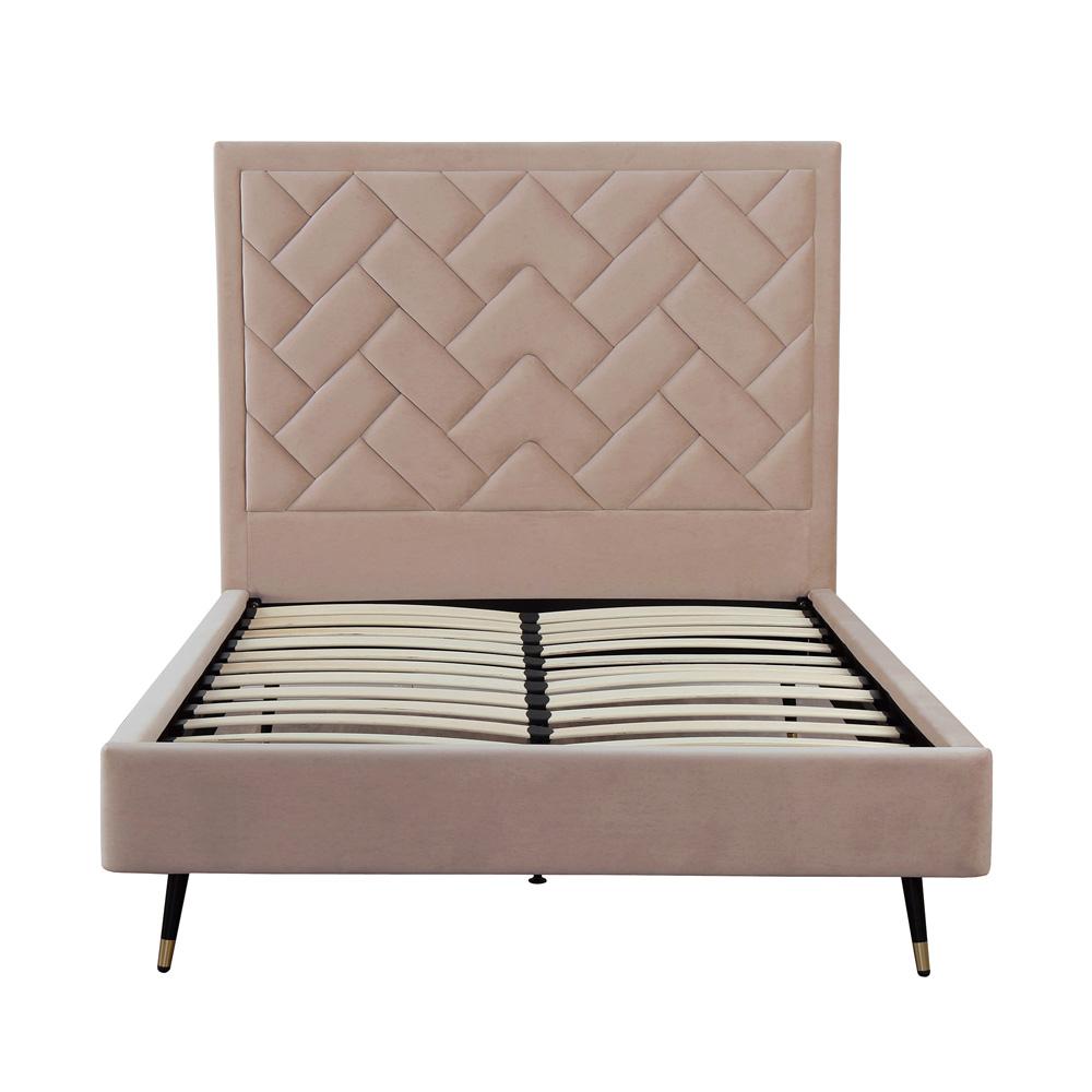 Manhattan Comfort - Crosby Velvet Full- Size Bed with Metal Legs in Nude - BD009-FL-ND veiw 3