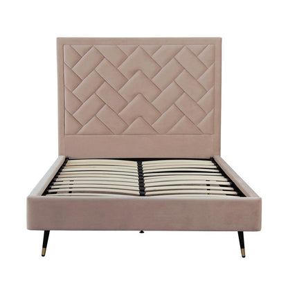 Manhattan Comfort - Crosby Velvet Full- Size Bed with Metal Legs in Nude - BD009-FL-ND veiw 3