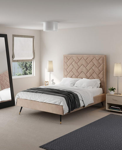 Manhattan Comfort - Crosby Velvet Full- Size Bed with Metal Legs in Nude - BD009-FL-ND veiw 7