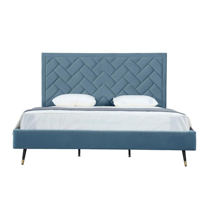 Manhattan Comfort - Crosby Velvet King-Size Bed with Metal Legs in Blue - BD009-KG-BL veiw 1