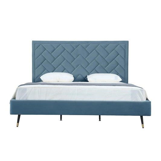 Manhattan Comfort - Crosby Velvet King-Size Bed with Metal Legs in Blue - BD009-KG-BL veiw 1