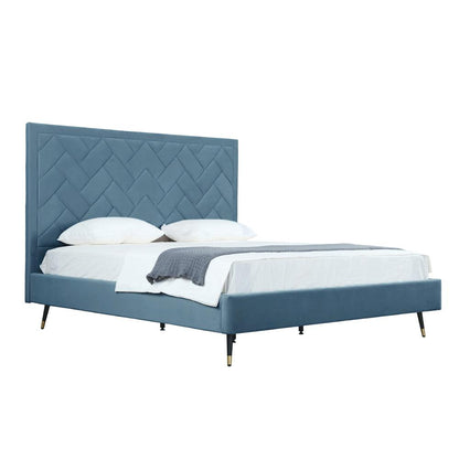 Manhattan Comfort - Crosby Velvet King-Size Bed with Metal Legs in Blue - BD009-KG-BL veiw 2