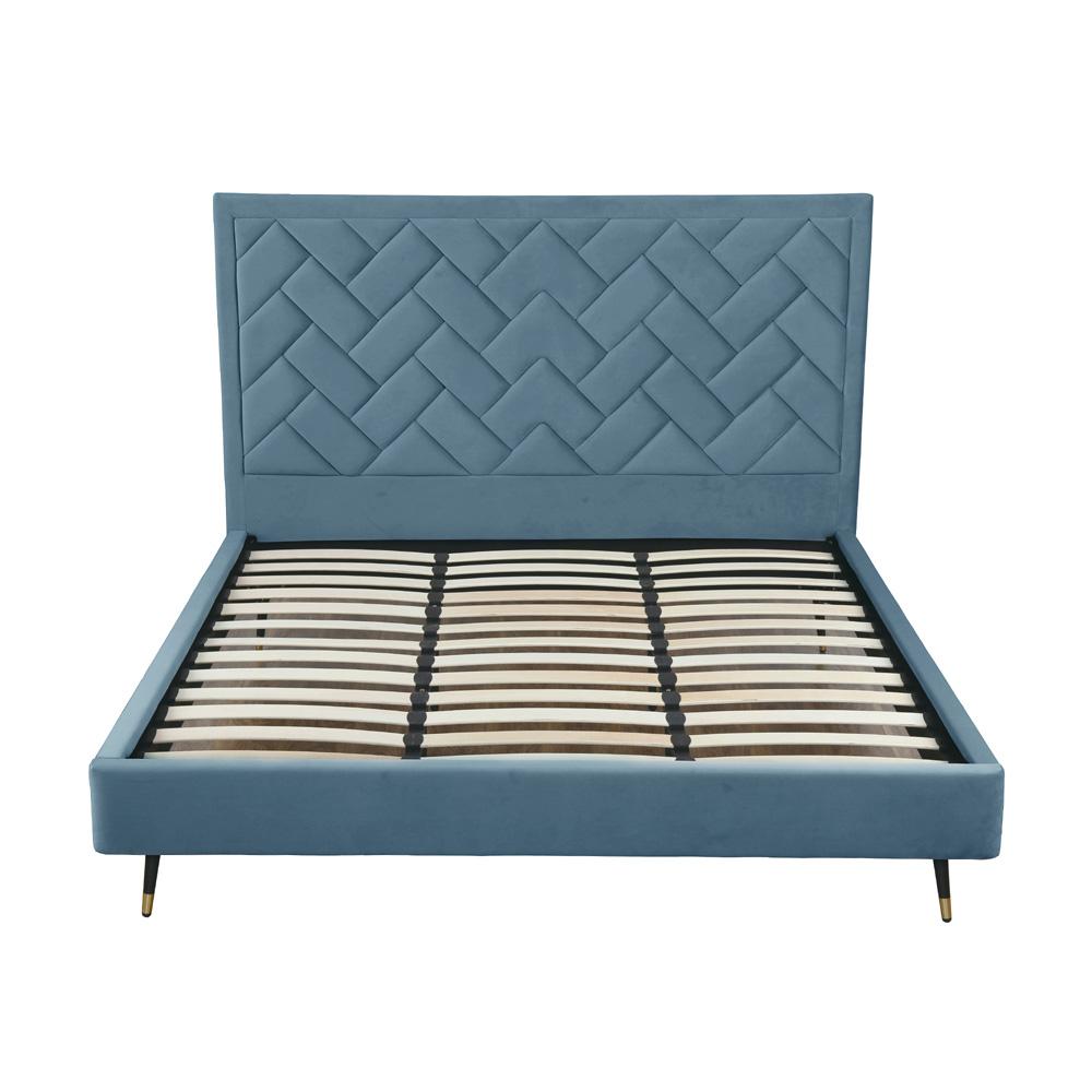 Manhattan Comfort - Crosby Velvet King-Size Bed with Metal Legs in Blue - BD009-KG-BL veiw 3
