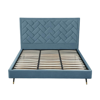 Manhattan Comfort - Crosby Velvet King-Size Bed with Metal Legs in Blue - BD009-KG-BL veiw 3