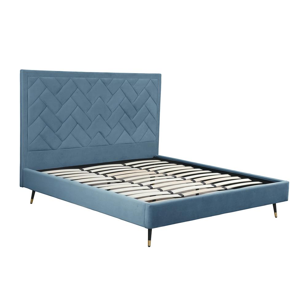 Manhattan Comfort - Crosby Velvet King-Size Bed with Metal Legs in Blue - BD009-KG-BL veiw 4