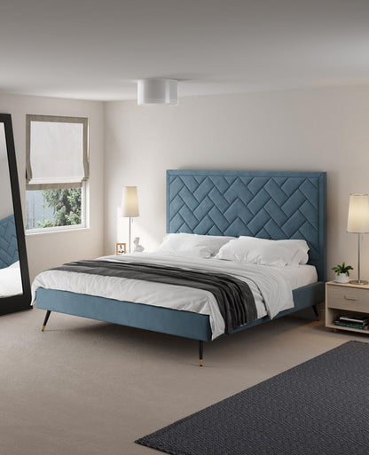 Manhattan Comfort - Crosby Velvet King-Size Bed with Metal Legs in Blue - BD009-KG-BL veiw 7