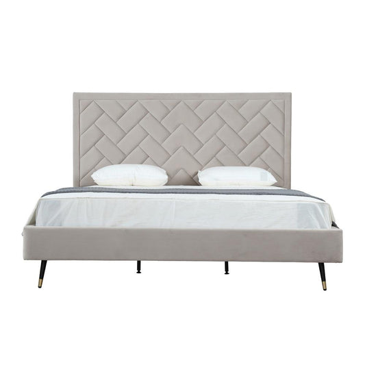 Manhattan Comfort - Crosby Velvet King-Size Bed with Metal Legs in Greige - BD009-KG-GE veiw 1