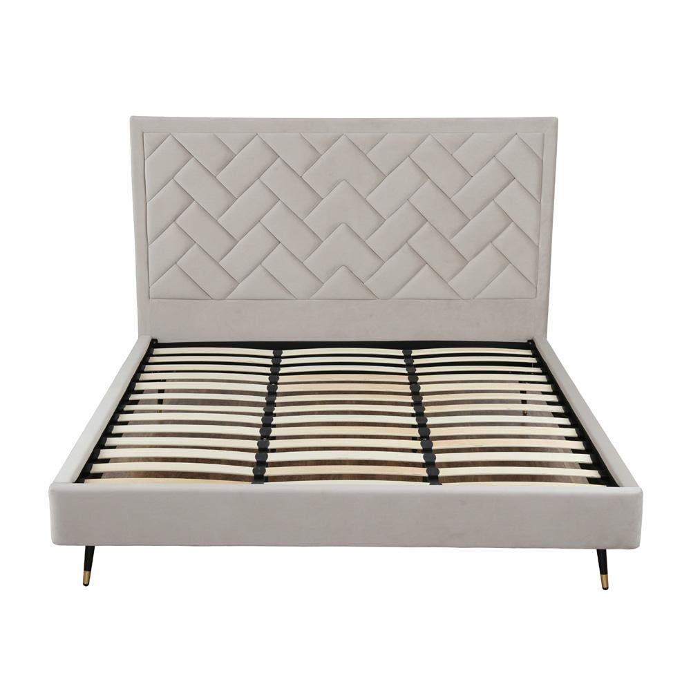 Manhattan Comfort - Crosby Velvet King-Size Bed with Metal Legs in Greige - BD009-KG-GE veiw 3