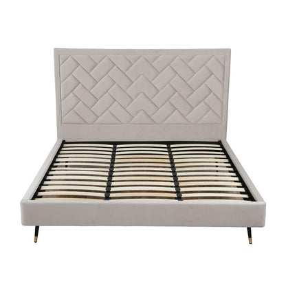 Manhattan Comfort - Crosby Velvet King-Size Bed with Metal Legs in Greige - BD009-KG-GE veiw 3