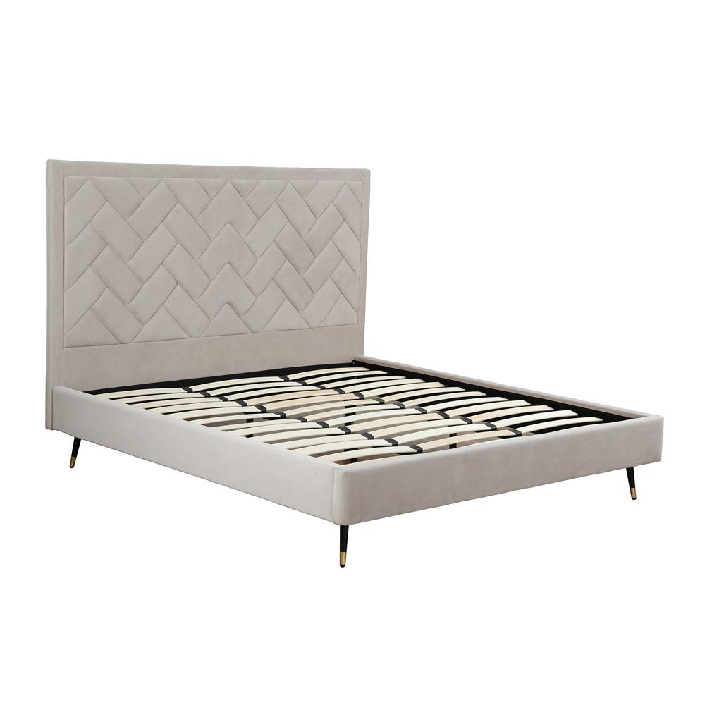 Manhattan Comfort - Crosby Velvet King-Size Bed with Metal Legs in Greige - BD009-KG-GE veiw 4