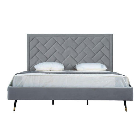 Manhattan Comfort - Crosby Velvet King-Size Bed with Metal Legs in Grey - BD009-KG-GY veiw 1