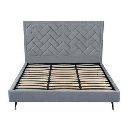 Manhattan Comfort - Crosby Velvet King-Size Bed with Metal Legs in Grey - BD009-KG-GY veiw 3