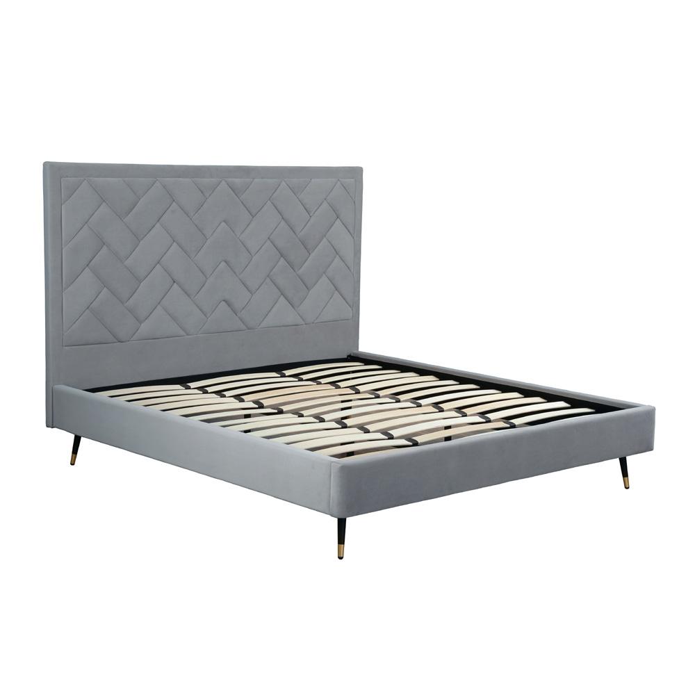 Manhattan Comfort - Crosby Velvet King-Size Bed with Metal Legs in Grey - BD009-KG-GY veiw 4