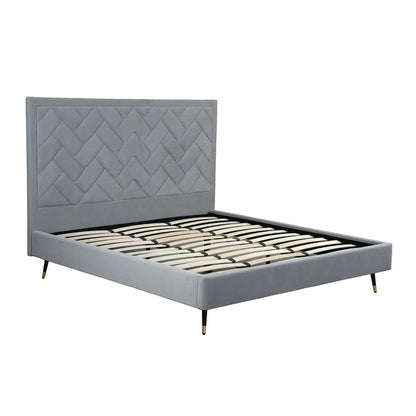 Manhattan Comfort - Crosby Velvet King-Size Bed with Metal Legs in Grey - BD009-KG-GY veiw 4