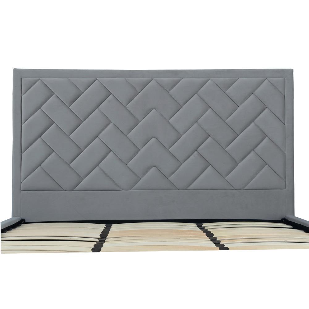 Manhattan Comfort - Crosby Velvet King-Size Bed with Metal Legs in Grey - BD009-KG-GY veiw 5