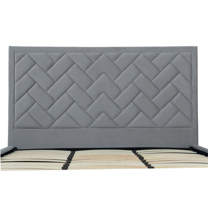 Manhattan Comfort - Crosby Velvet King-Size Bed with Metal Legs in Grey - BD009-KG-GY veiw 5