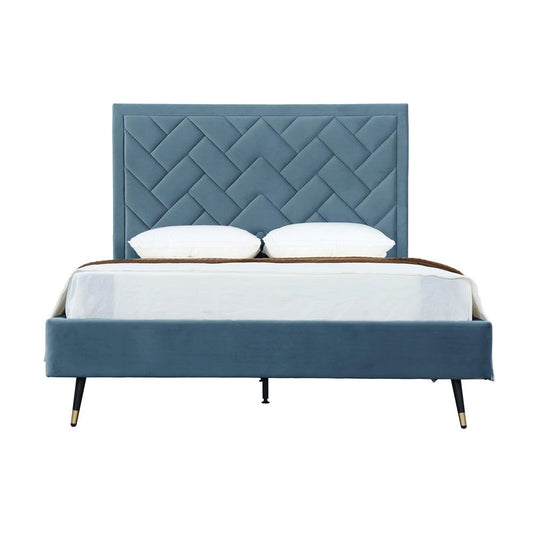 Manhattan Comfort - Crosby Velvet Queen-Size Bed with Metal Legs in Blue - BD009-QN-BL veiw 1