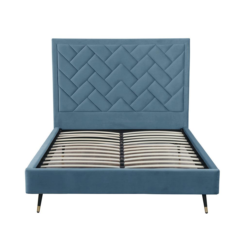 Manhattan Comfort - Crosby Velvet Queen-Size Bed with Metal Legs in Blue - BD009-QN-BL veiw 3