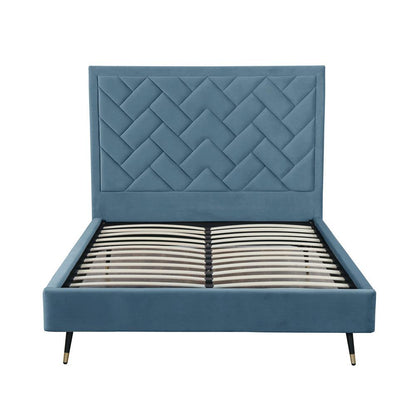 Manhattan Comfort - Crosby Velvet Queen-Size Bed with Metal Legs in Blue - BD009-QN-BL veiw 3