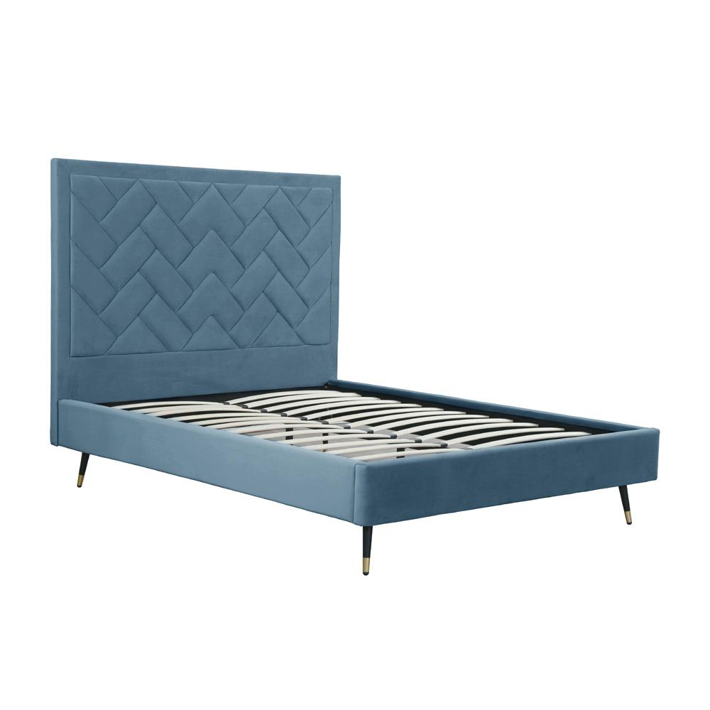 Manhattan Comfort - Crosby Velvet Queen-Size Bed with Metal Legs in Blue - BD009-QN-BL veiw 4
