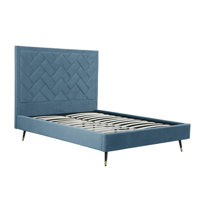 Manhattan Comfort - Crosby Velvet Queen-Size Bed with Metal Legs in Blue - BD009-QN-BL veiw 4