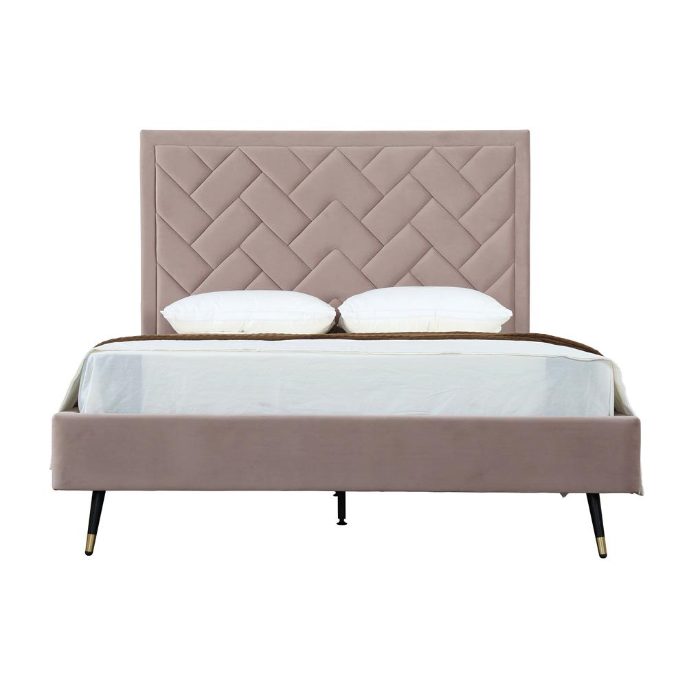 Manhattan Comfort - Crosby Velvet Queen-Size Bed with Metal Legs in Blush - BD009-QN-BH veiw 1