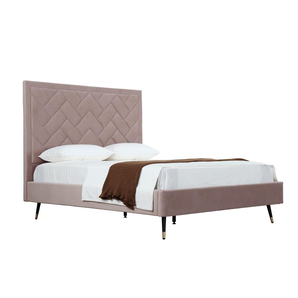 Manhattan Comfort - Crosby Velvet Queen-Size Bed with Metal Legs in Blush - BD009-QN-BH veiw 2
