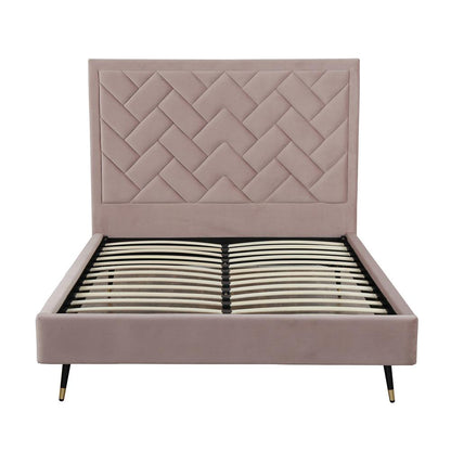 Manhattan Comfort - Crosby Velvet Queen-Size Bed with Metal Legs in Blush - BD009-QN-BH veiw 3