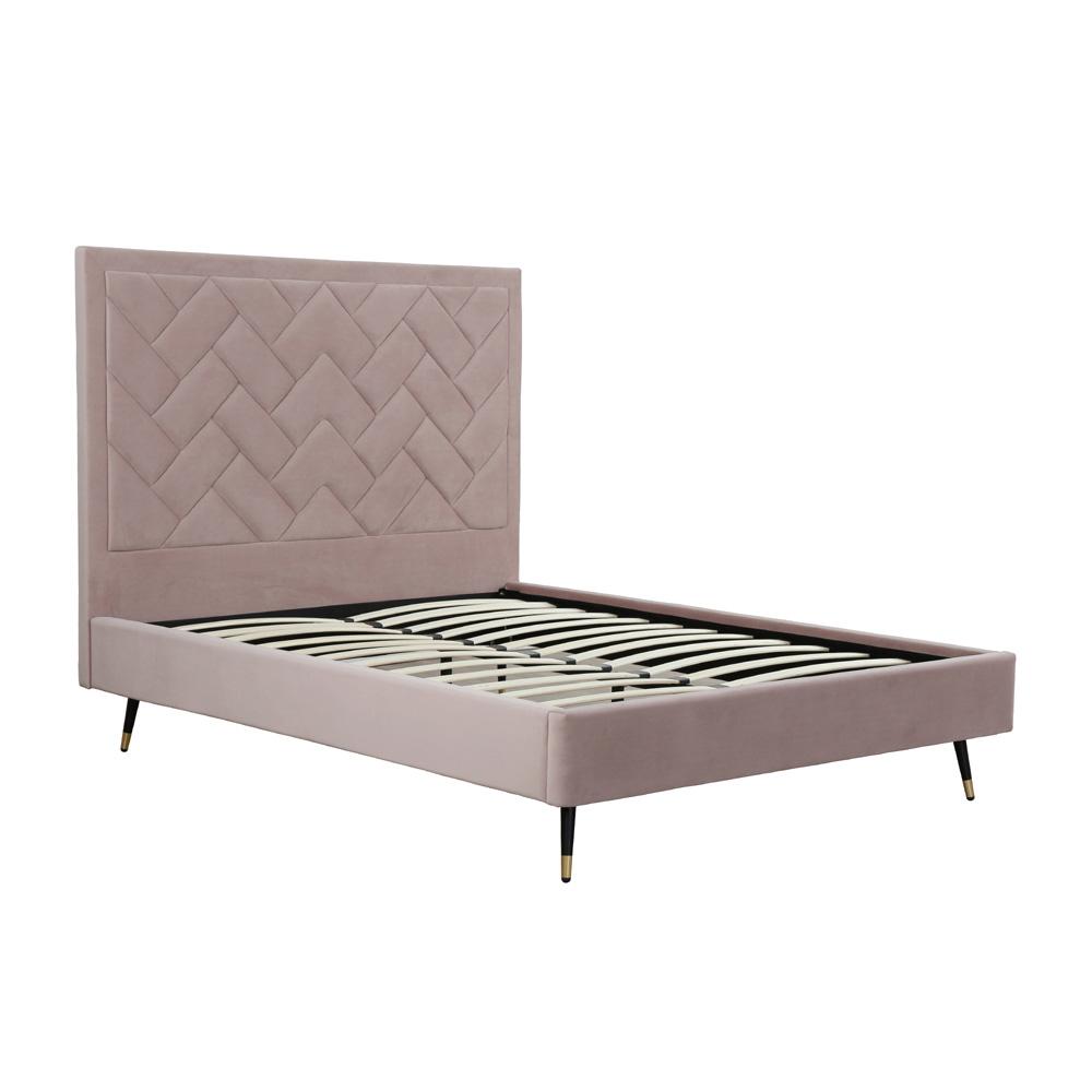 Manhattan Comfort - Crosby Velvet Queen-Size Bed with Metal Legs in Blush - BD009-QN-BH veiw 4