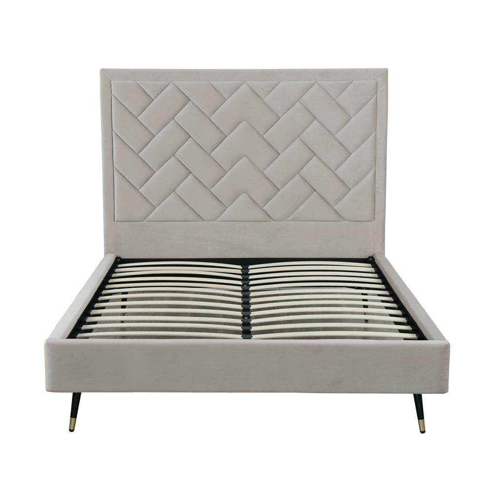 Manhattan Comfort - Crosby Velvet Queen-Size Bed with Metal Legs in Greige - BD009-QN-GE veiw 3
