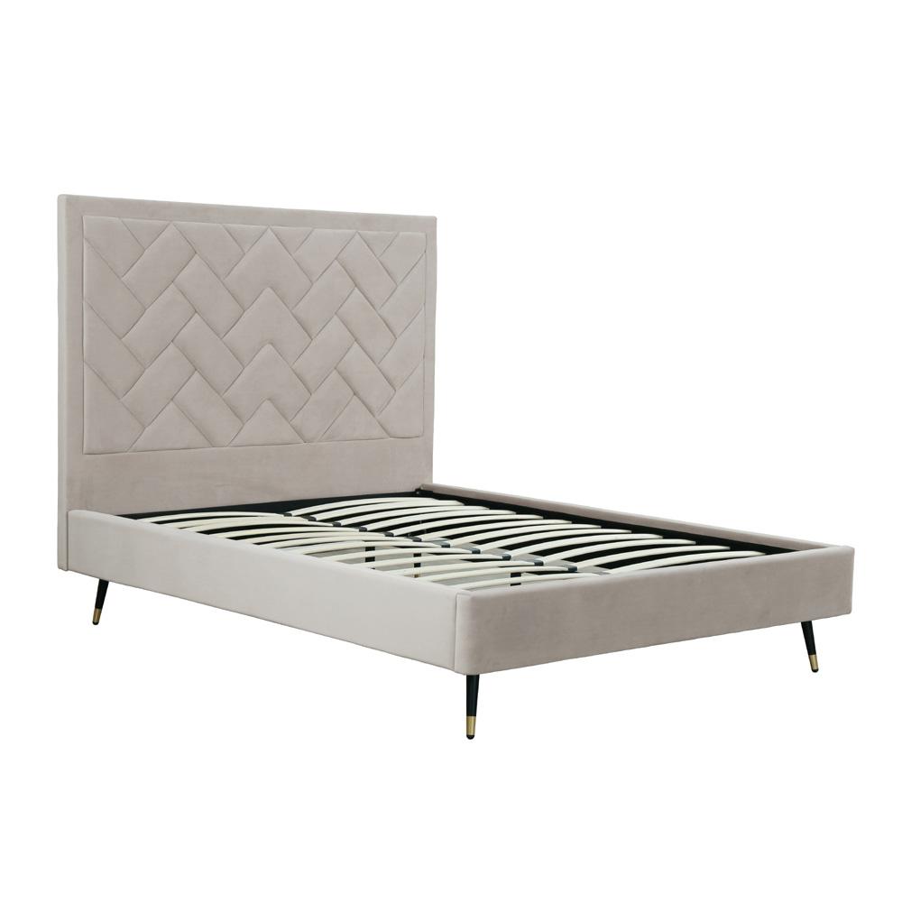 Manhattan Comfort - Crosby Velvet Queen-Size Bed with Metal Legs in Greige - BD009-QN-GE veiw 4