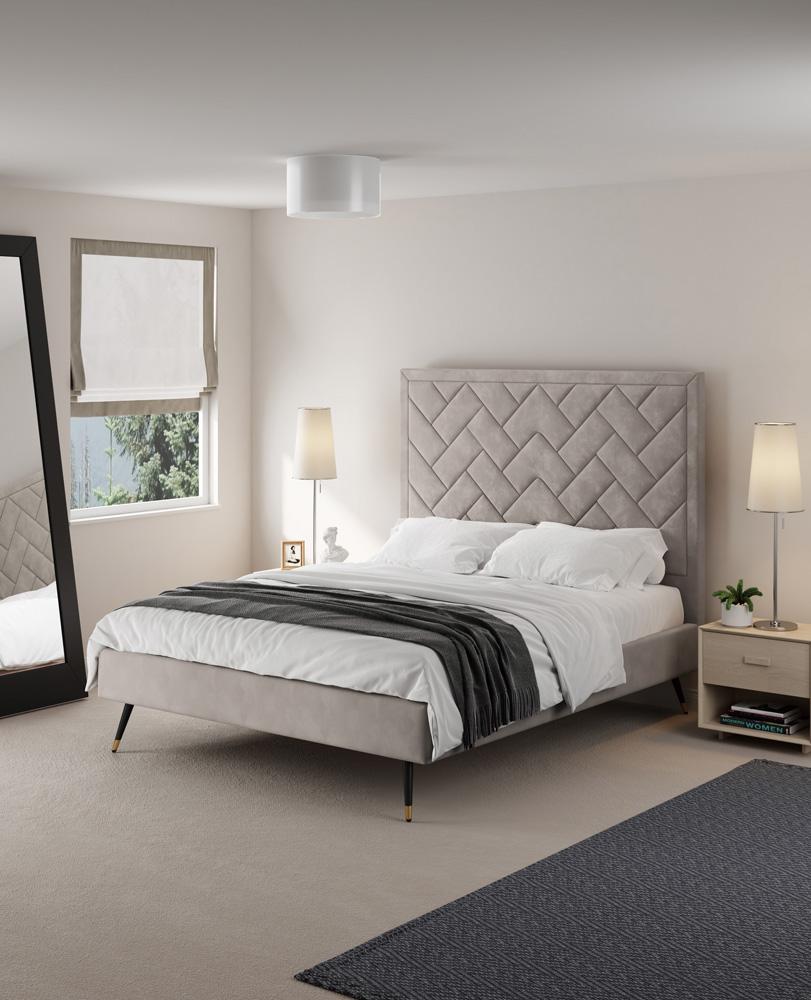 Manhattan Comfort - Crosby Velvet Queen-Size Bed with Metal Legs in Greige - BD009-QN-GE veiw 7