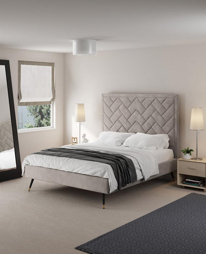 Manhattan Comfort - Crosby Velvet Queen-Size Bed with Metal Legs in Greige - BD009-QN-GE veiw 7