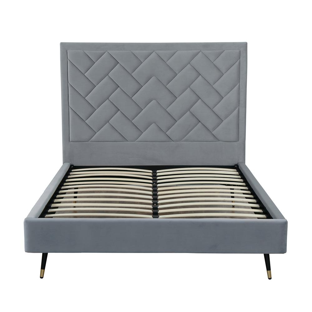 Manhattan Comfort - Crosby Velvet Queen-Size Bed with Metal Legs in Grey - BD009-QN-GY veiw 3