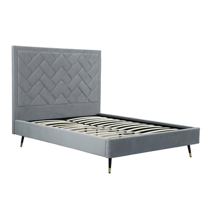 Manhattan Comfort - Crosby Velvet Queen-Size Bed with Metal Legs in Grey - BD009-QN-GY veiw 4