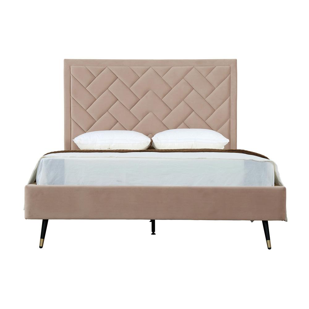 Manhattan Comfort - Crosby Velvet Queen-Size Bed with Metal Legs in Nude - BD009-QN-ND veiw 1