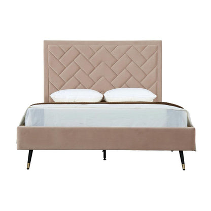 Manhattan Comfort - Crosby Velvet Queen-Size Bed with Metal Legs in Nude - BD009-QN-ND veiw 1