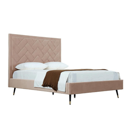 Manhattan Comfort - Crosby Velvet Queen-Size Bed with Metal Legs in Nude - BD009-QN-ND veiw 2