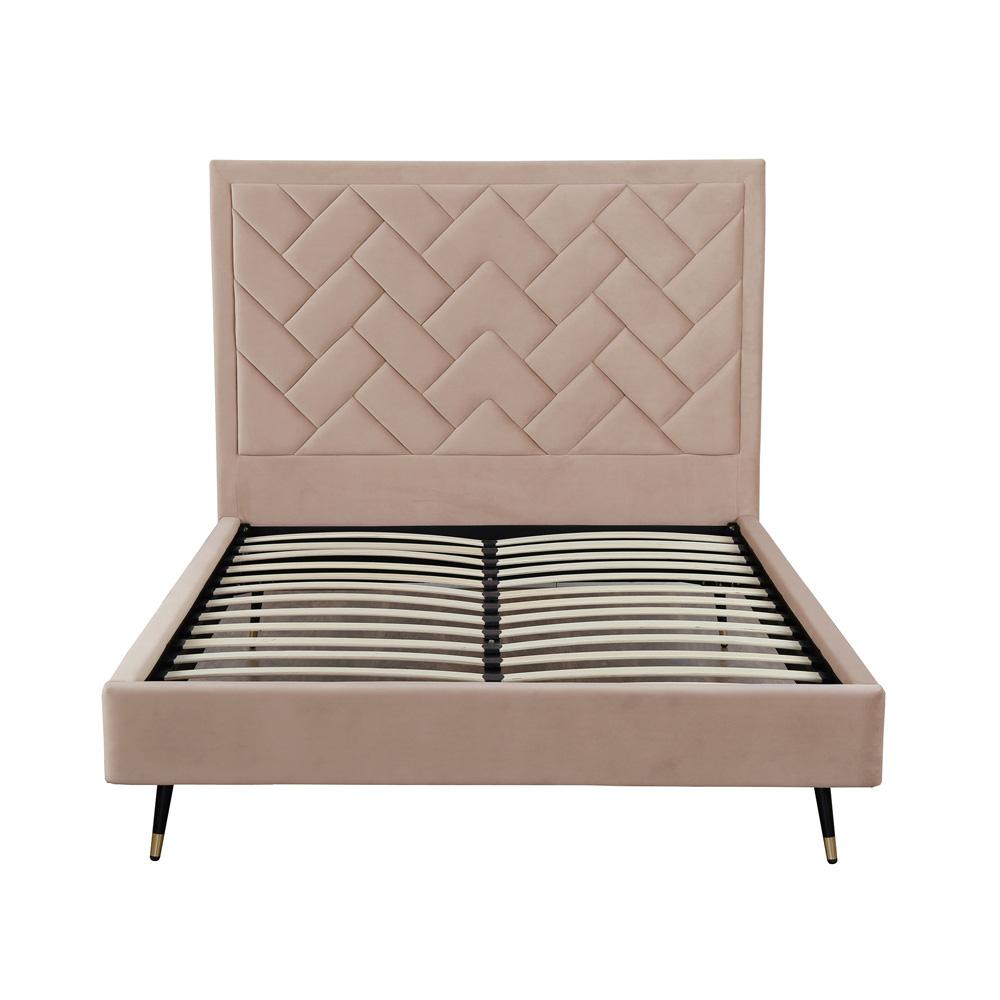 Manhattan Comfort - Crosby Velvet Queen-Size Bed with Metal Legs in Nude - BD009-QN-ND veiw 3