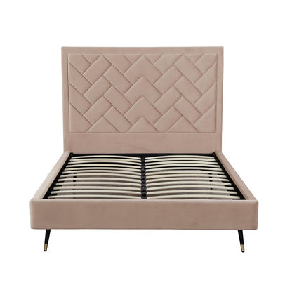 Manhattan Comfort - Crosby Velvet Queen-Size Bed with Metal Legs in Nude - BD009-QN-ND veiw 3