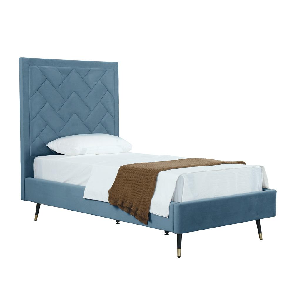 Manhattan Comfort - Crosby Velvet Twin-Size Bed with Metal Legs in Blue - BD009-TW-BL veiw 2