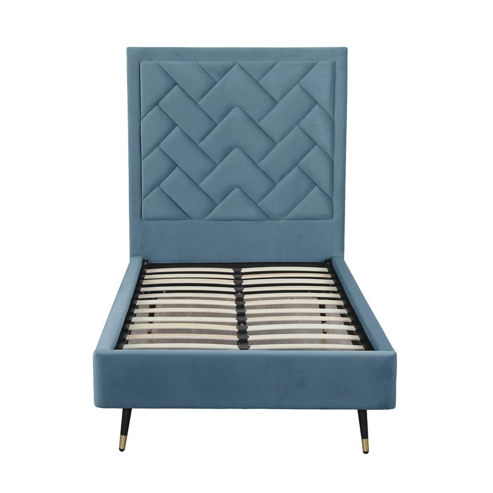 Manhattan Comfort - Crosby Velvet Twin-Size Bed with Metal Legs in Blue - BD009-TW-BL veiw 3