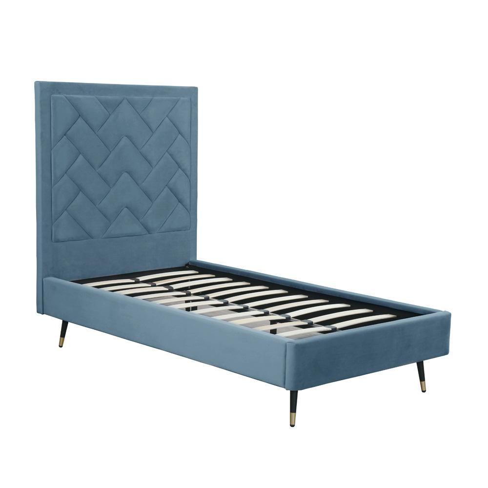 Manhattan Comfort - Crosby Velvet Twin-Size Bed with Metal Legs in Blue - BD009-TW-BL veiw 4