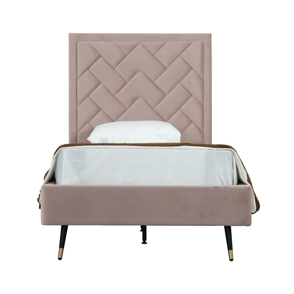 Manhattan Comfort - Crosby Velvet Twin-Size Bed with Metal Legs in Blush - BD009-TW-BH veiw 1