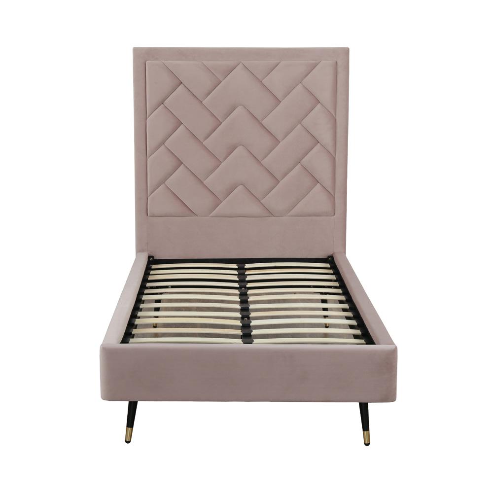 Manhattan Comfort - Crosby Velvet Twin-Size Bed with Metal Legs in Blush - BD009-TW-BH veiw 3