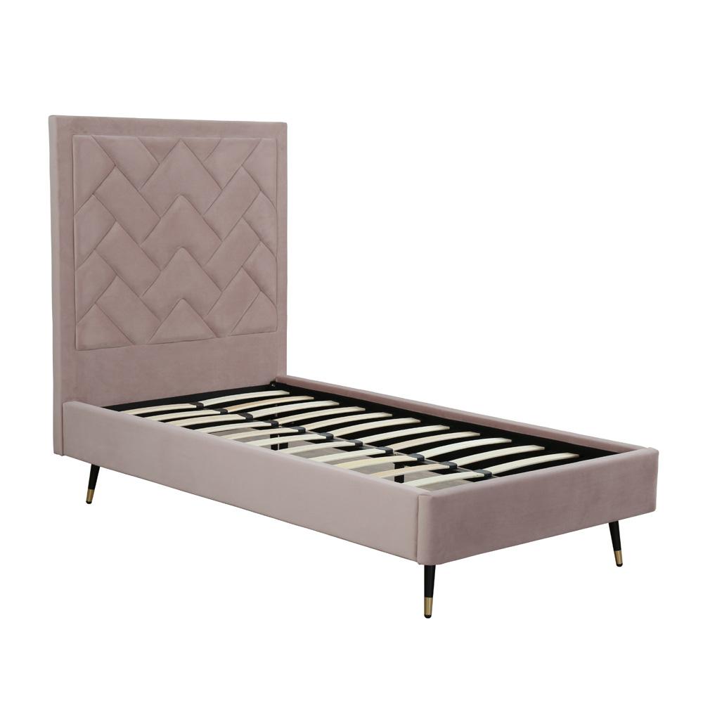 Manhattan Comfort - Crosby Velvet Twin-Size Bed with Metal Legs in Blush - BD009-TW-BH veiw 4